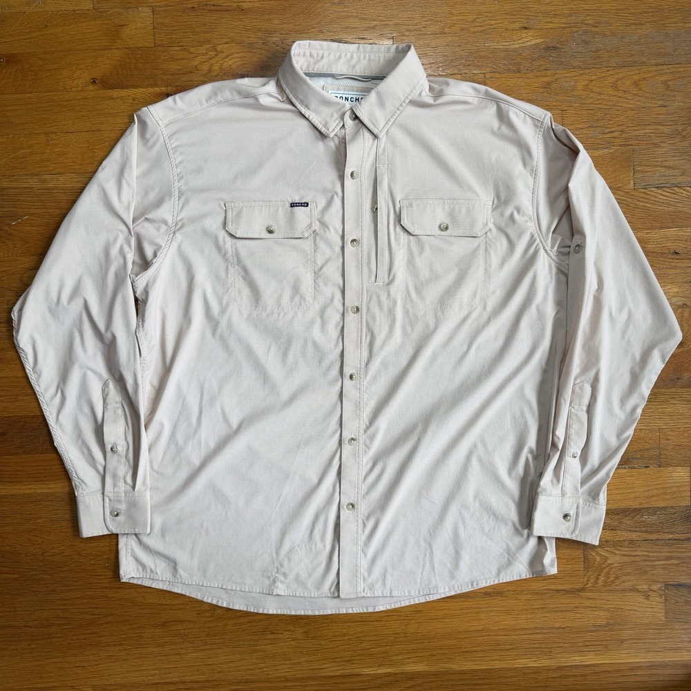 Poncho Shirt Mens XL Regular Fit Lavaca Orange Check Fishing Vented Roll Tab